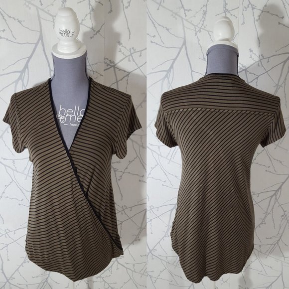Maeve Olive Green Striped Leila Faux Wrap Blouse - Picture 1 of 3